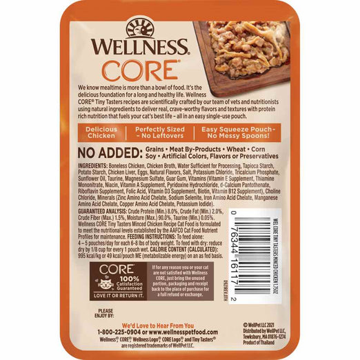 20% OFF: Wellness CORE Tiny Tasters Chicken Minced Grain-Free Adult Pouch Cat Food 1.75oz