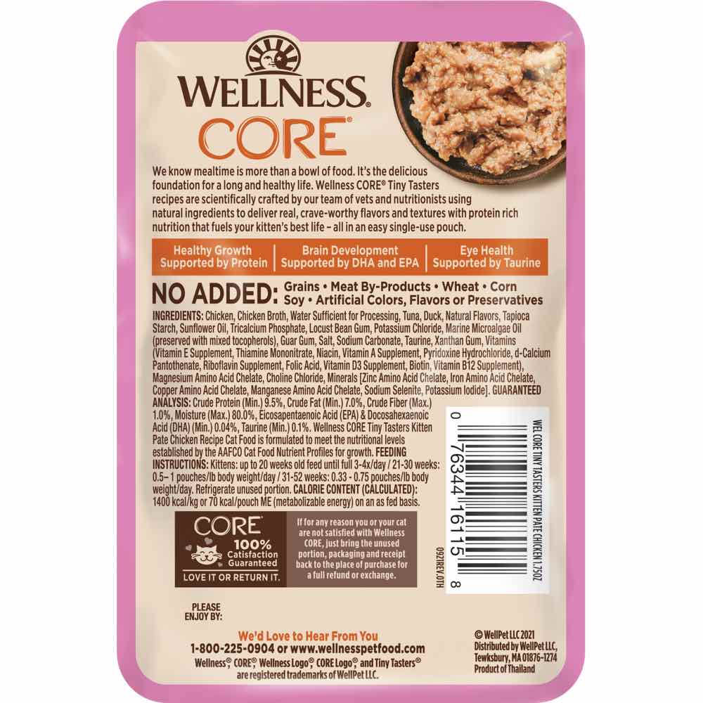 Wellness CORE Tiny Tasters Chicken Pate Grain-Free Kitten Pouch Cat Food 1.75oz