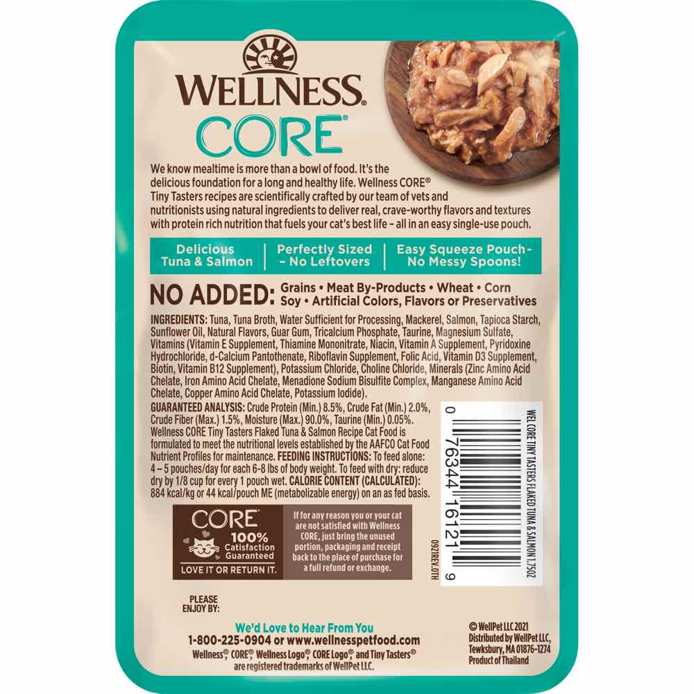 Wellness CORE Tiny Tasters Tuna & Salmon Flaked Grain-Free Adult Pouch Cat Food 1.75oz
