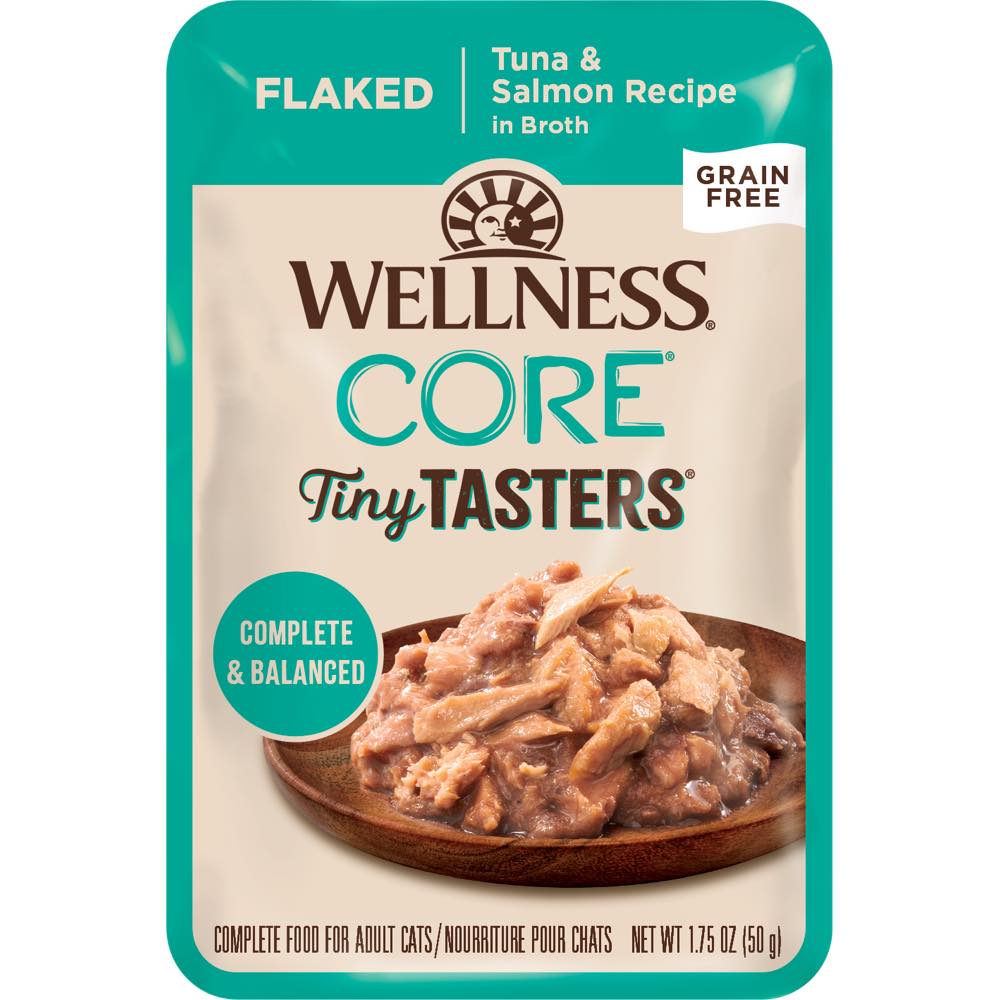 Wellness CORE Tiny Tasters Tuna & Salmon Flaked Grain-Free Adult Pouch Cat Food 1.75oz