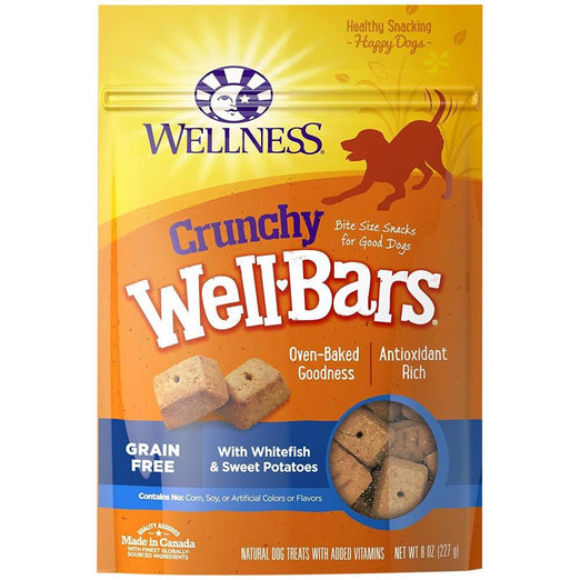 Wellness Crunchy WellBars Whitefish & Sweet Potatoes Cheese Recipe Dog Treats 8oz - Kohepets