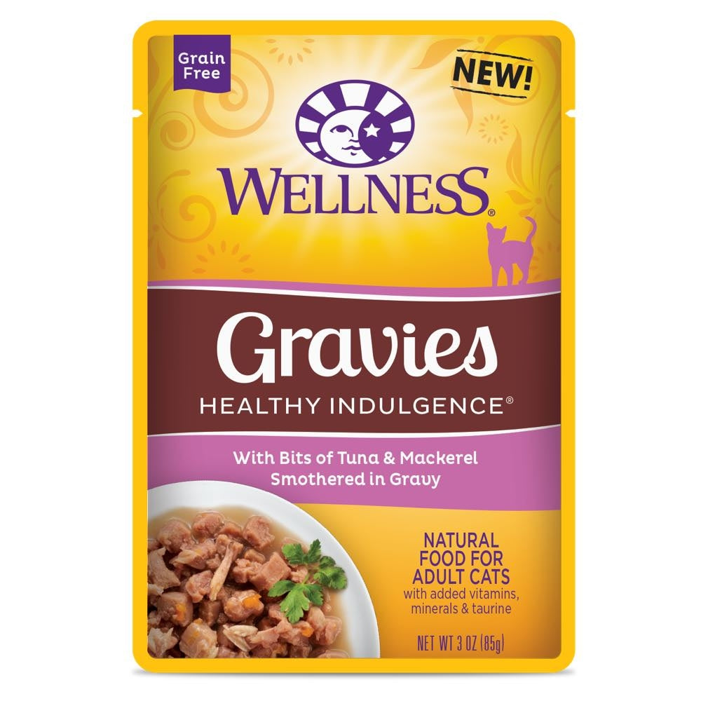 10% OFF: Wellness Healthy Indulgence Gravies Tuna & Mackerel In Gravy Pouch Cat Food 3oz - Kohepets