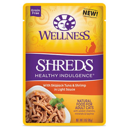 10% OFF: Wellness Healthy Indulgence Shreds Skipjack Tuna & Shrimp In Light Sauce Pouch Cat Food 3oz - Kohepets
