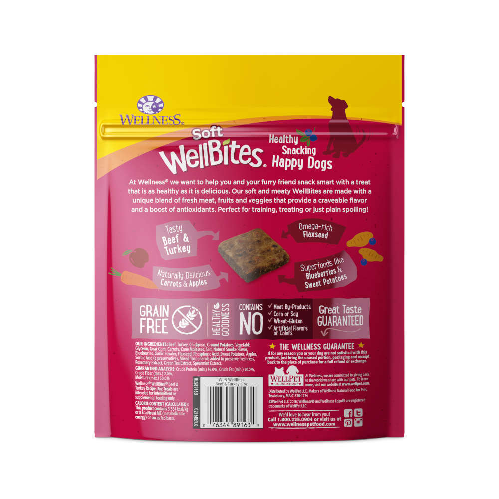 15% OFF: Wellness Soft WellBites Beef & Turkey Recipe Grain Free Dog Treats 6oz - Kohepets