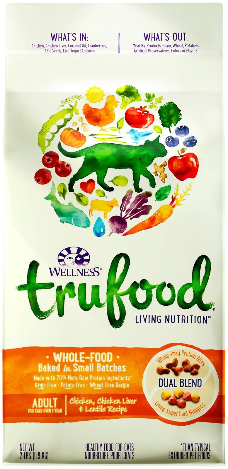 Wellness TruFood Baked Blends Grain-Free Chicken, Chicken Liver & Lentils Adult Recipe Dry Cat Food 2lb - Kohepets