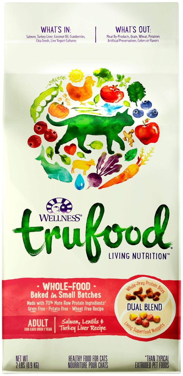 Wellness TruFood Baked Blends Grain-Free Salmon, Lentils & Turkey Liver Adult Recipe Dry Cat Food 2lb - Kohepets
