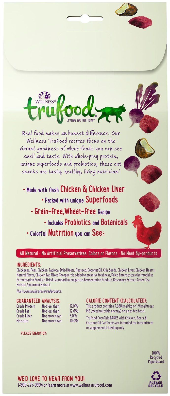 Wellness TruFood CocoChia Bakes with Chicken, Beets & Coconut Oil Grain-Free Cat Treats 3oz - Kohepets