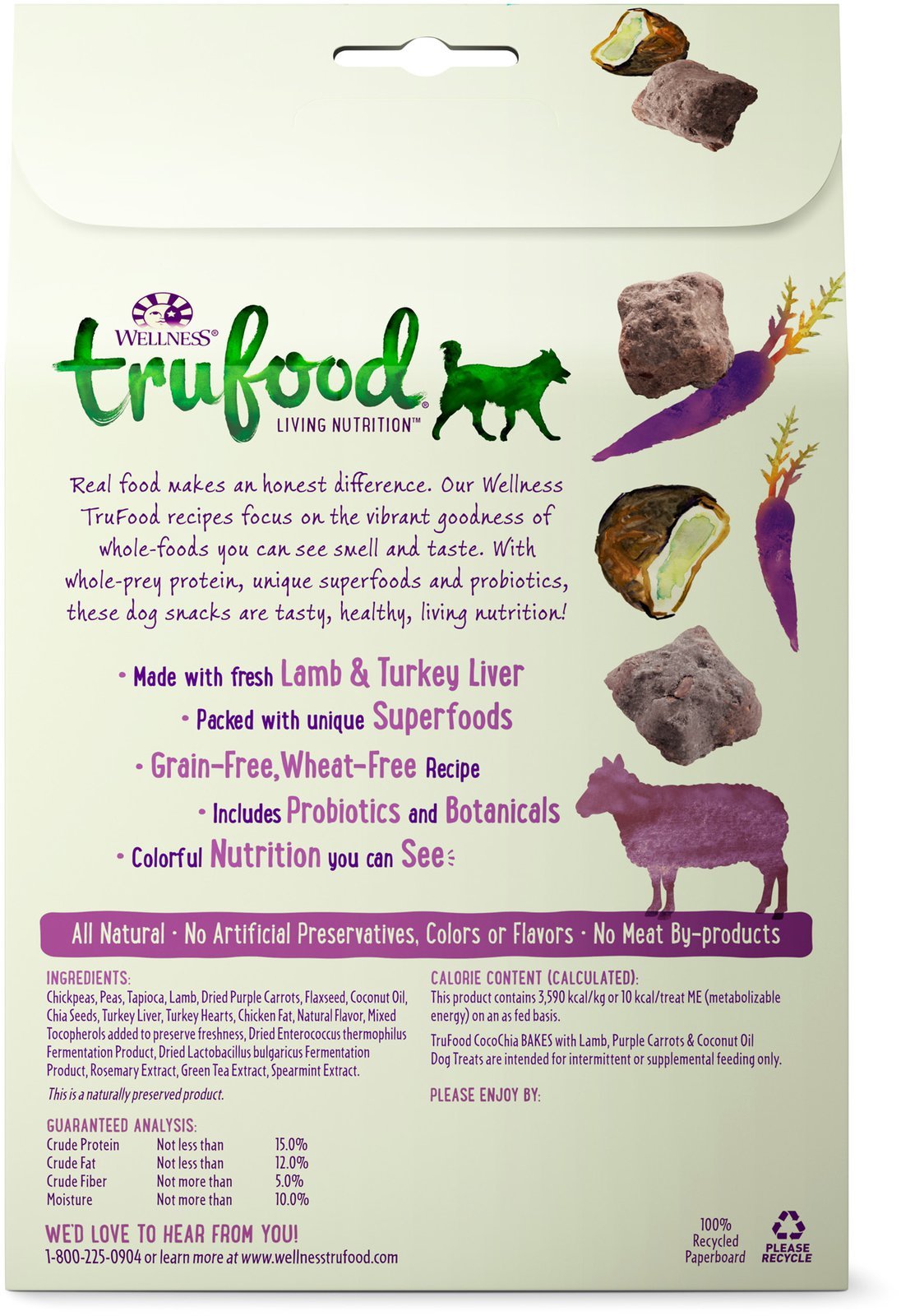 Wellness TruFood CocoChia Bakes with Lamb, Purple Carrot & Coconut Oil Grain-Free Dog Treats 5oz - Kohepets