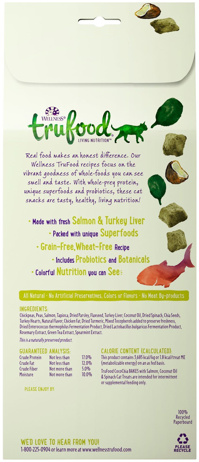 Wellness TruFood CocoChia Bakes with Salmon, Coconut Oil and Spinach Grain-Free Cat Treats 3oz - Kohepets