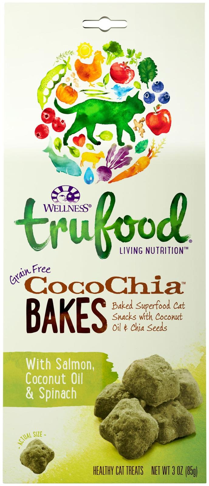 Wellness TruFood CocoChia Bakes with Salmon, Coconut Oil and Spinach Grain-Free Cat Treats 3oz - Kohepets