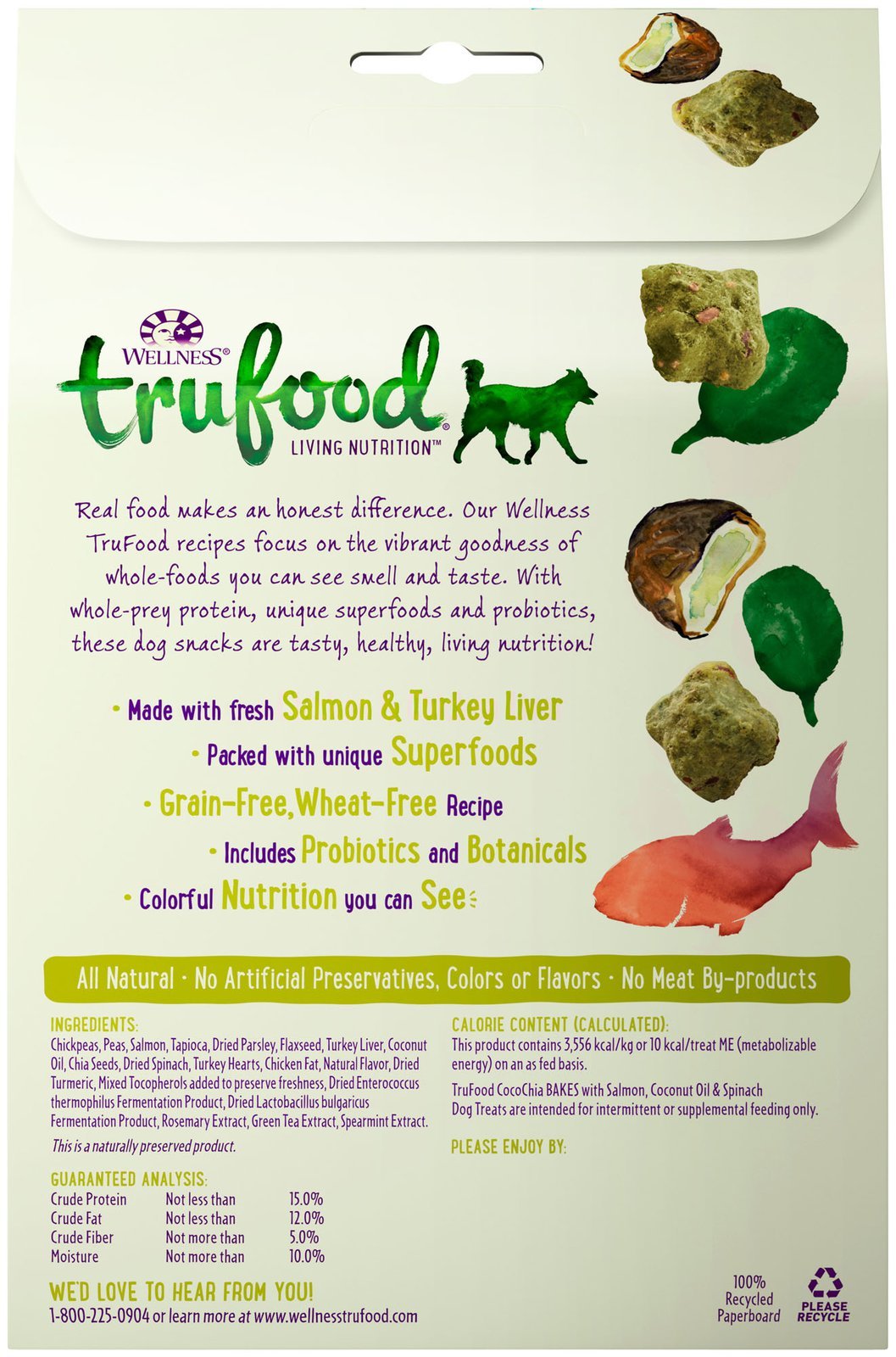 Wellness TruFood CocoChia Bakes with Salmon, Coconut Oil and Spinach Grain-Free Dog Treats 5oz - Kohepets