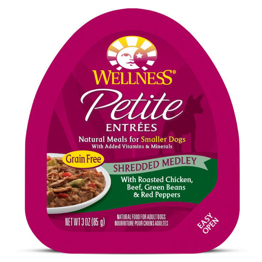 10% OFF: Wellness Petite Entrees Shredded Medley Roasted Chicken, Beef Cup Tray Dog Food 85g - Kohepets