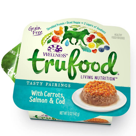 BUY 3 GET 1 FREE: Wellness TruFood Tasty Pairings Carrots, Salmon & Cod Cup Tray Dog Food 5oz - Kohepets