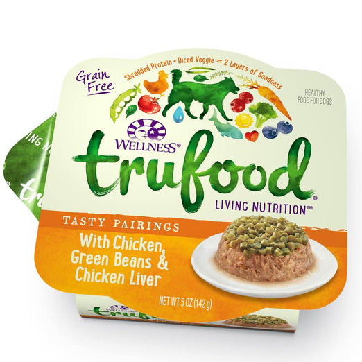 BUY 3 GET 1 FREE: Wellness TruFood Tasty Pairings Chicken, Green Beans & Chicken Liver Cup Tray Dog Food 5oz - Kohepets