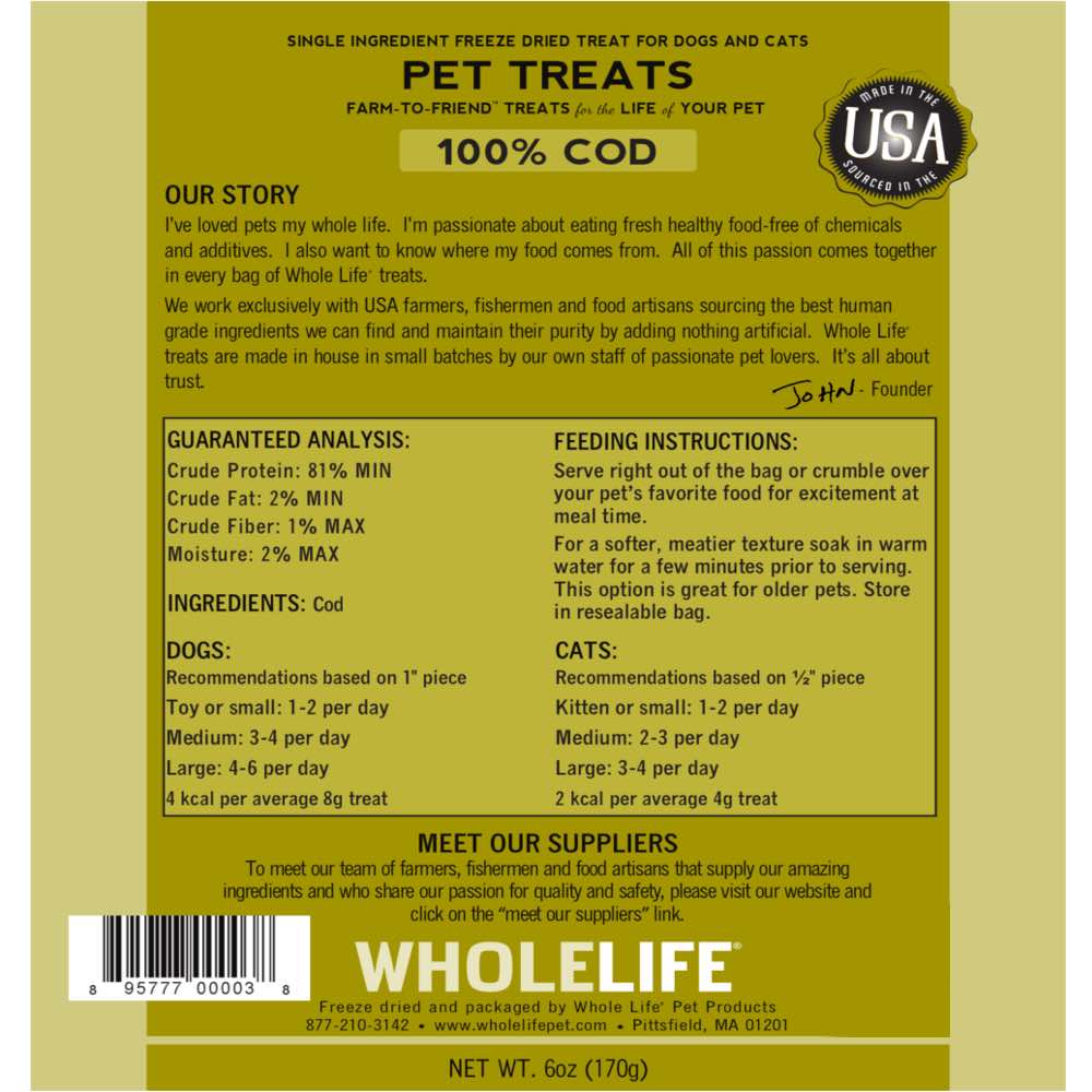 Whole Life Originals Freeze Dried Cod Cat & Dog Treats 6oz - Kohepets