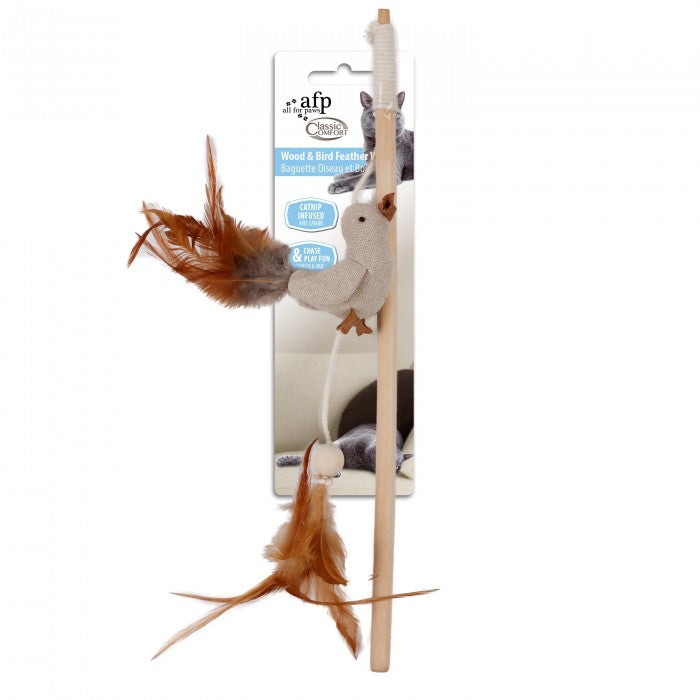 All For Paws Wood And Bird Feather Wand Cat Toy - Kohepets