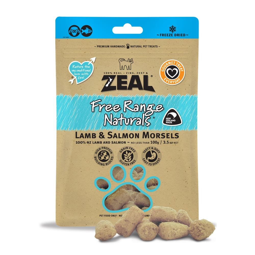 BUY 2 GET 1 FREE: Zeal Free Range Naturals Lamb & Salmon Morsels Cat Treats 100g - Kohepets