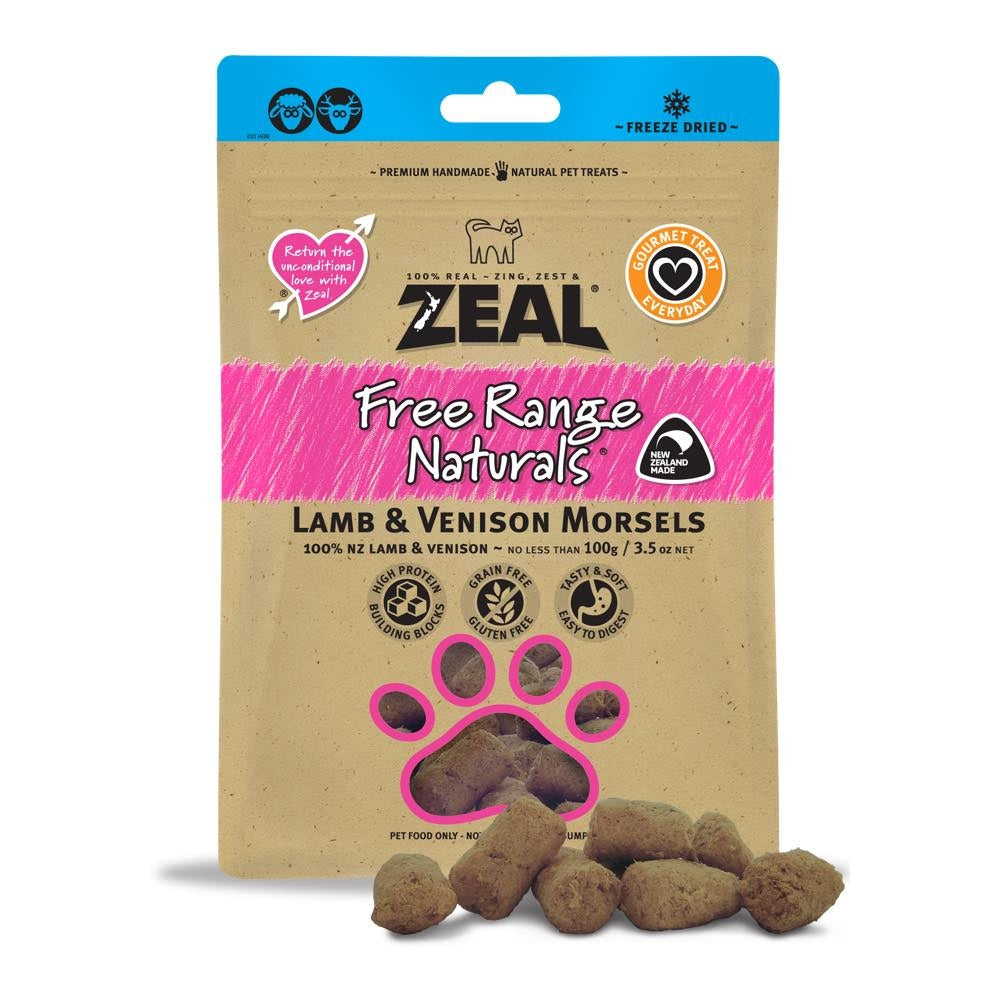 BUY 2 GET 1 FREE: Zeal Free Range Naturals Lamb & Venison Morsels Cat Treats 100g - Kohepets