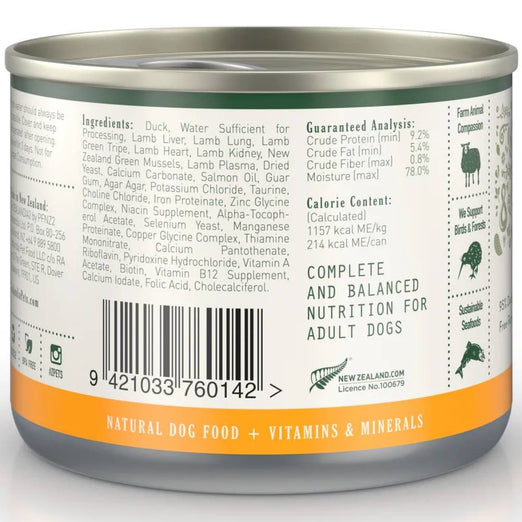 15% OFF: Zealandia Free-Run Duck Pate Grain-Free Adult Canned Dog Food 185g