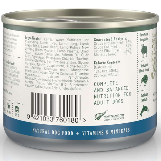 Zealandia Free Range Lamb Canned Dog Food 185g Kohepets