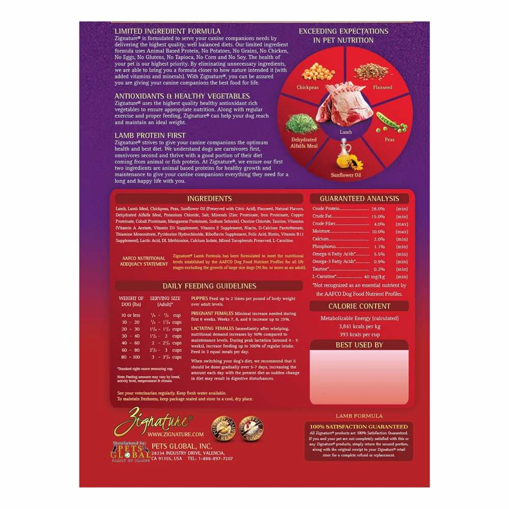 '25% OFF (Exp 27 Jan) + FREE ZIGGYBARS': Zignature Lamb Grain Free Dry Dog Food 25lb - Kohepets