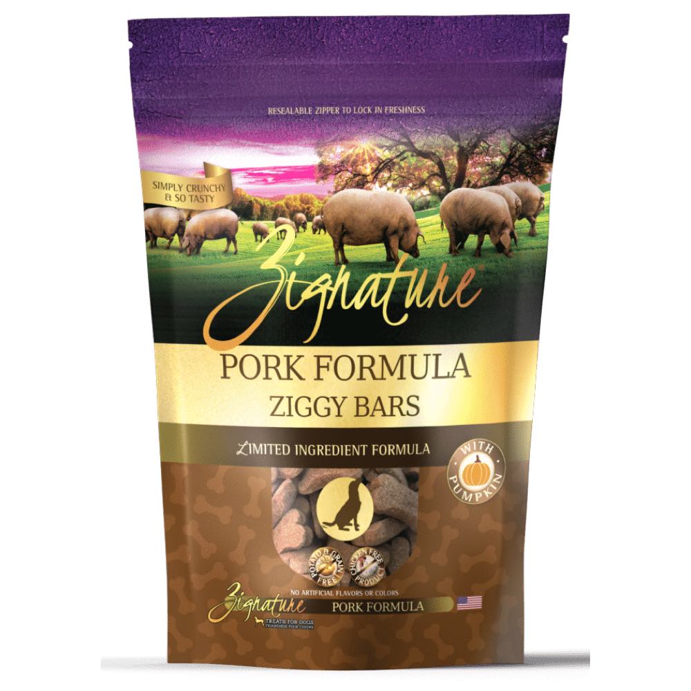 30% OFF (Exp 3 Dec): Zignature Ziggy Bars Pork Formula Grain Free Biscuit Dog Treats 12oz - Kohepets