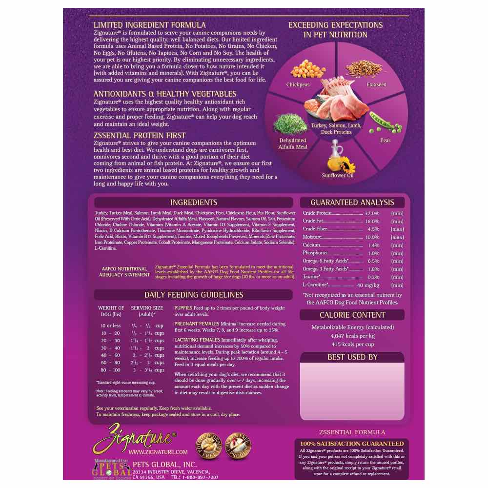 Zignature Zssential Grain Free Dry Dog Food 25lb Kohepets