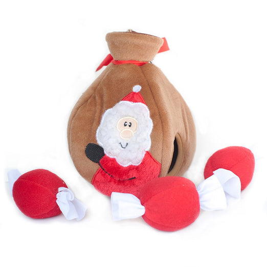 ZippyPaws Christmas Burrow Santa's Gift Bag Dog Toy - Kohepets