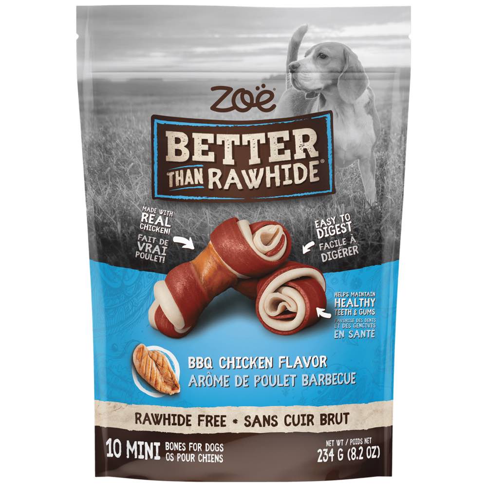 Zoe Better Than Rawhide BBQ Chicken Mini Bones Dog Chews 10pc - Kohepets