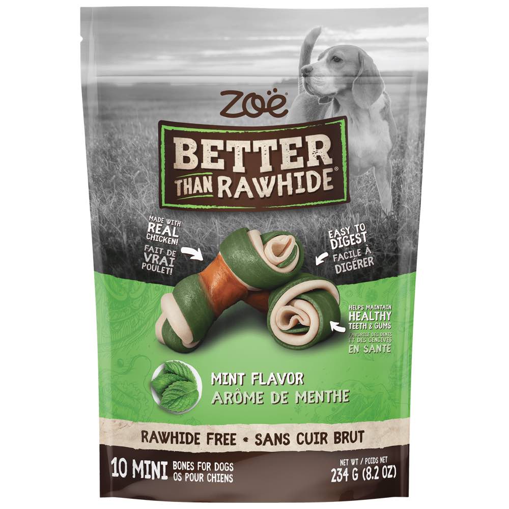 Zoe Better Than Rawhide Mint Mini Bones Dog Chews 10pc - Kohepets