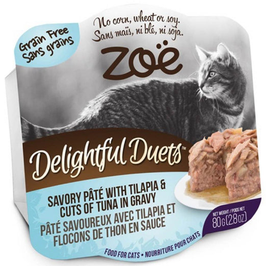30% OFF(Exp 19 Feb): Zoe Delightful Duets Tilapia & Tuna in Gravy Grain-Free Wet Cat Food 80g - Kohepets